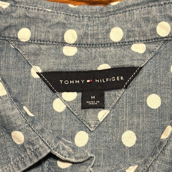 Vintage Tommy Hilfiger sleeveless blue white polkadot button-down shirt size M - Picture 7 of 8